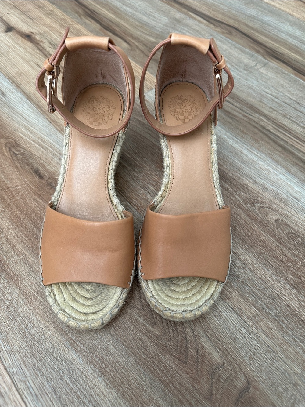 Vince Camuto Leather Espadrille Wedge Sandals in Tan Nude - Picture 5 of 6